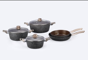 Modern 8-Piece New Marble Design Ceramic Coating Nonstick Frying Pan for Household Use Luxury Forged Cookware Set