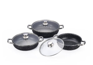 Nonstick Aluminum Casserole Marble Coating Shallow Stock Pot High Quality Gas Stove Includes Pans With Silicone Protector
