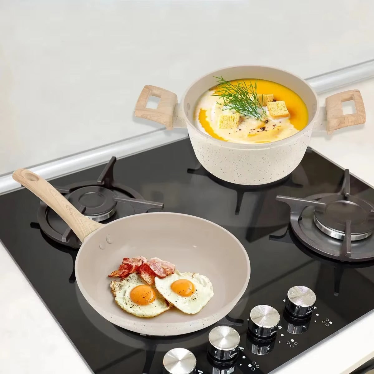 OEM Factory Wholesale Classic White Ceramic Nonstick Forged Aluminum Cookware Set