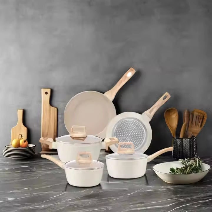 OEM Factory Wholesale Classic White Ceramic Nonstick Forged Aluminum Cookware Set