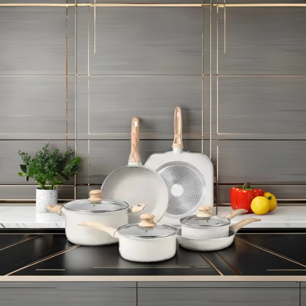 OEM Factory Wholesale Classic White Ceramic Nonstick Forged Aluminum Cookware Set