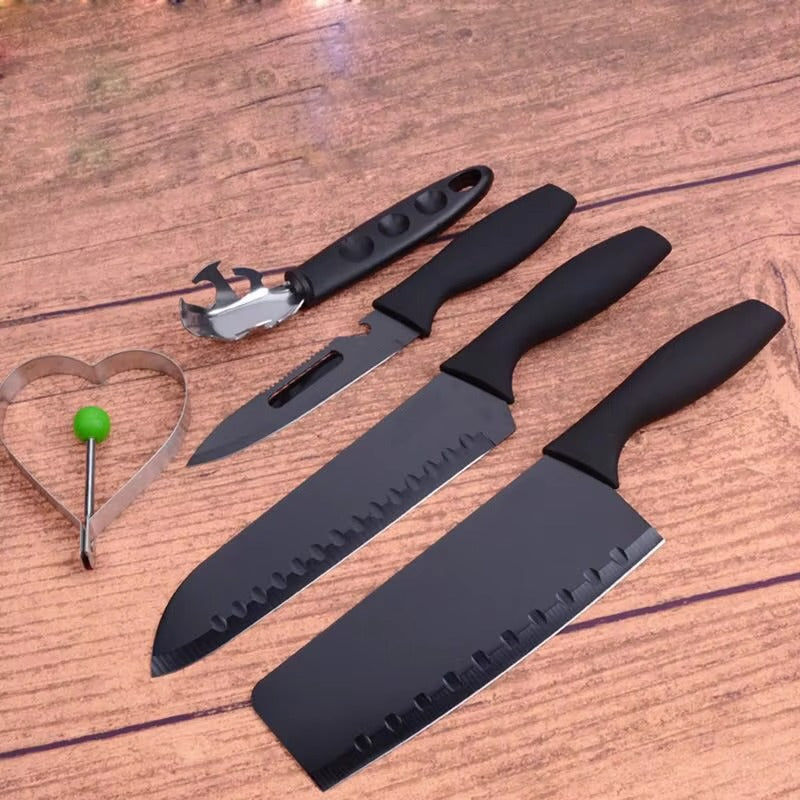 German Professional Premium Quality 5 Pcs 5 Piece Matte Black Plated Stainless Steel Chef Knife Set for Kitchen Tool