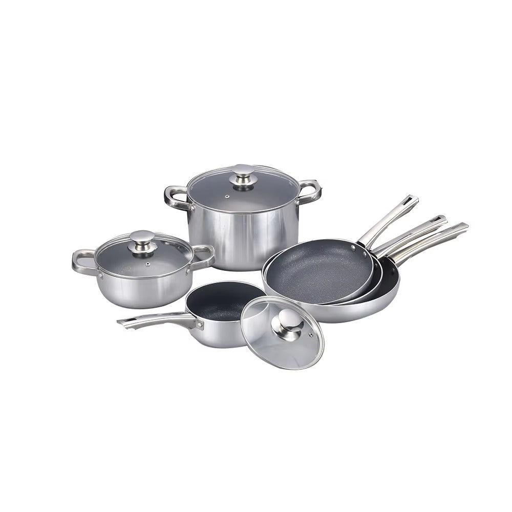 Factory 9-Piece Modern Silver Nonstick Marble Coating Induction Bottom Aluminium Cookware Set