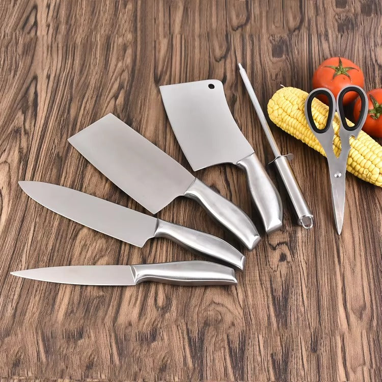 Multifunctional Seven 7 Pcs Set Premium Heavy Duty Stainless Steel Kitchen Chef Knife With Stand Holder Base Rack