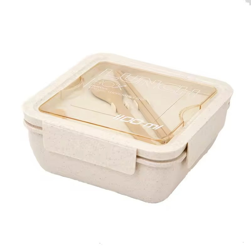 Eco Friendly Wheat Straw Fiber Bento Box Soup Drinking Cup Lunch Box Set with Spoon Chopsticks Cutlery and Lid