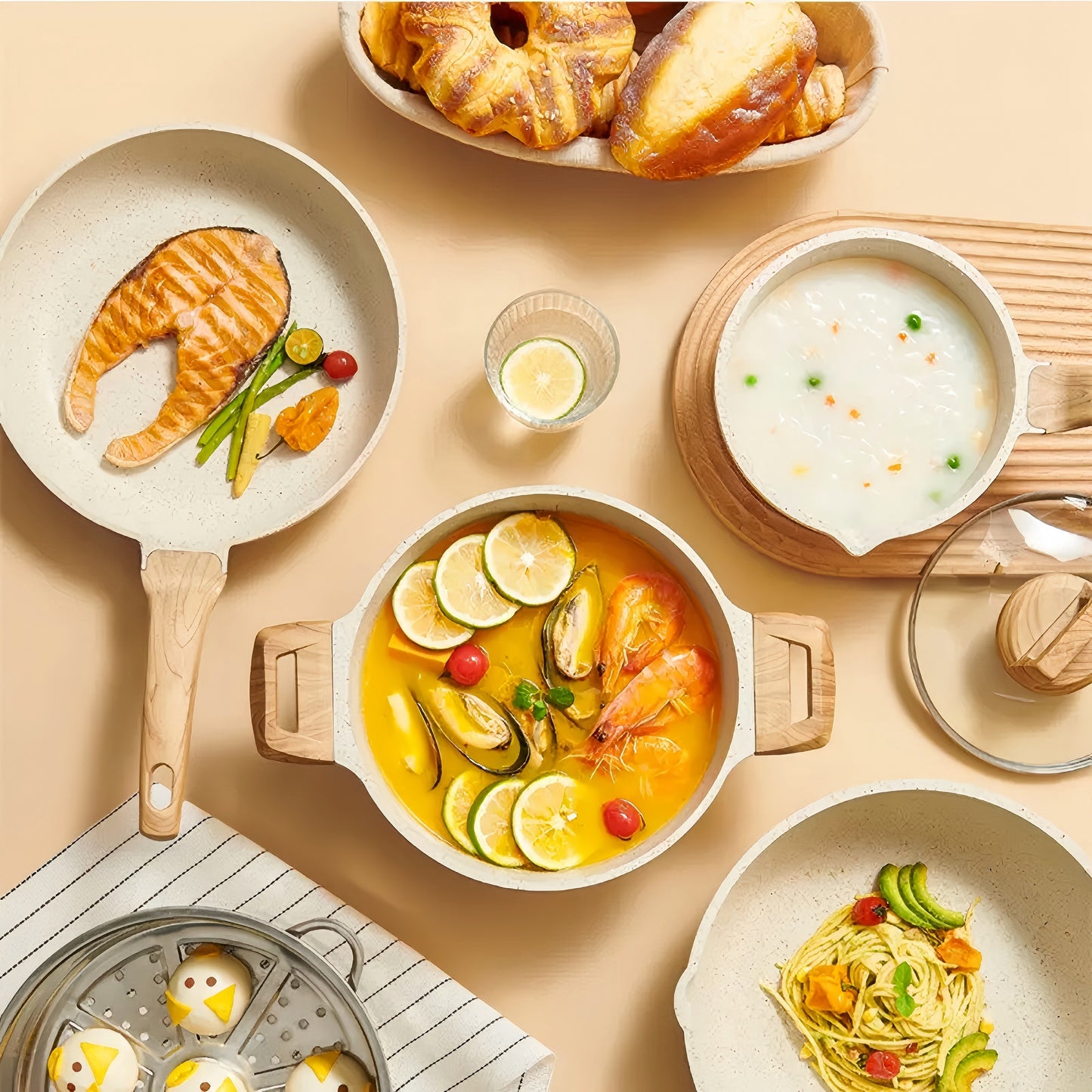 Factory Direct Sale White Marble Forged Induction Bottom Four-piece Set