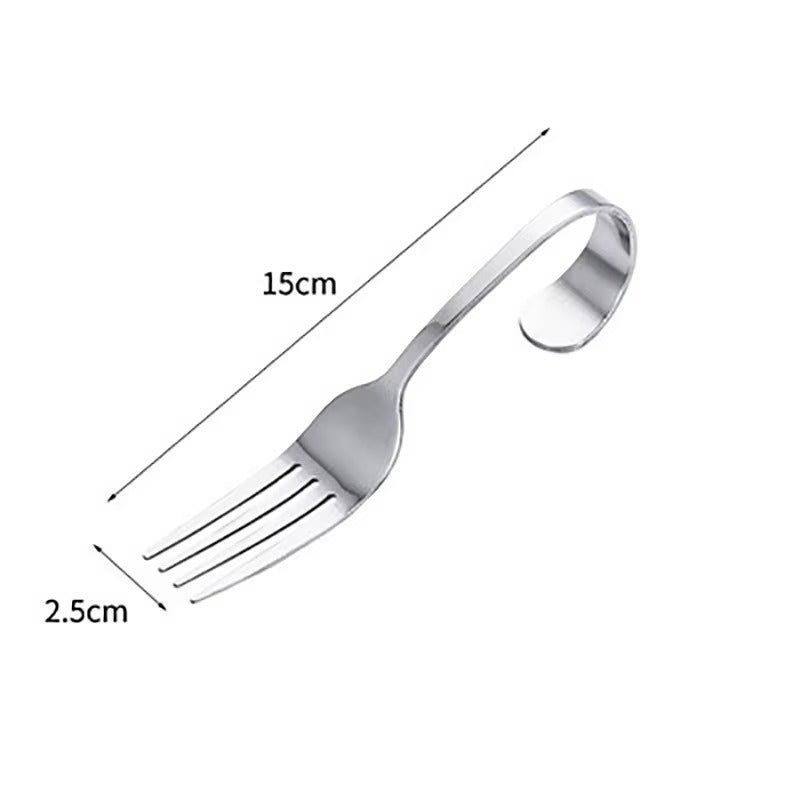 Stainless Steel Curved Handle Spoon Self-Service Western Style Seafood Sushi Vertical Creative Curved Handle Shaped Spoon Fork