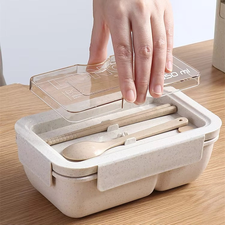 Eco Friendly Wheat Straw Fiber Bento Box Soup Drinking Cup Lunch Box Set with Spoon Chopsticks Cutlery and Lid