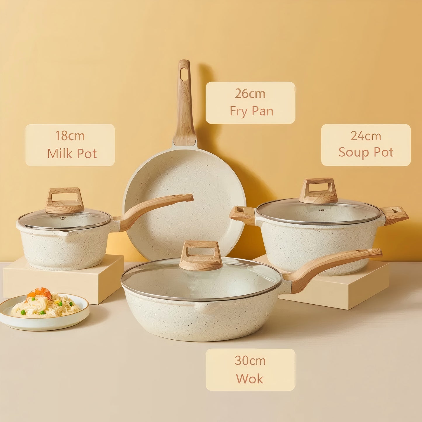 Factory Direct Sale White Marble Forged Induction Bottom Four-piece Set