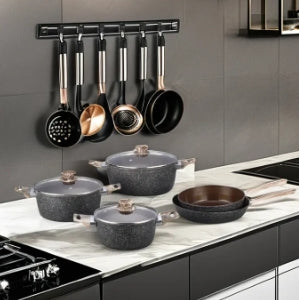 Modern 8-Piece New Marble Design Ceramic Coating Nonstick Frying Pan for Household Use Luxury Forged Cookware Set