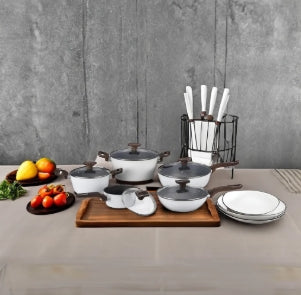10-Piece Classic White Nonstick Ceramic Aluminium Marble Coating High Electric/Gas Fry Pan Soup Pots Home Cookware Set