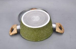 Hot Selling Bamboo Green Granite Color Nonstick Forged Casserole