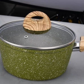 Hot Selling Bamboo Green Granite Color Nonstick Forged Casserole