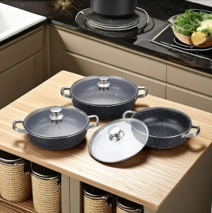 Nonstick Aluminum Casserole Marble Coating Shallow Stock Pot High Quality Gas Stove Includes Pans With Silicone Protector