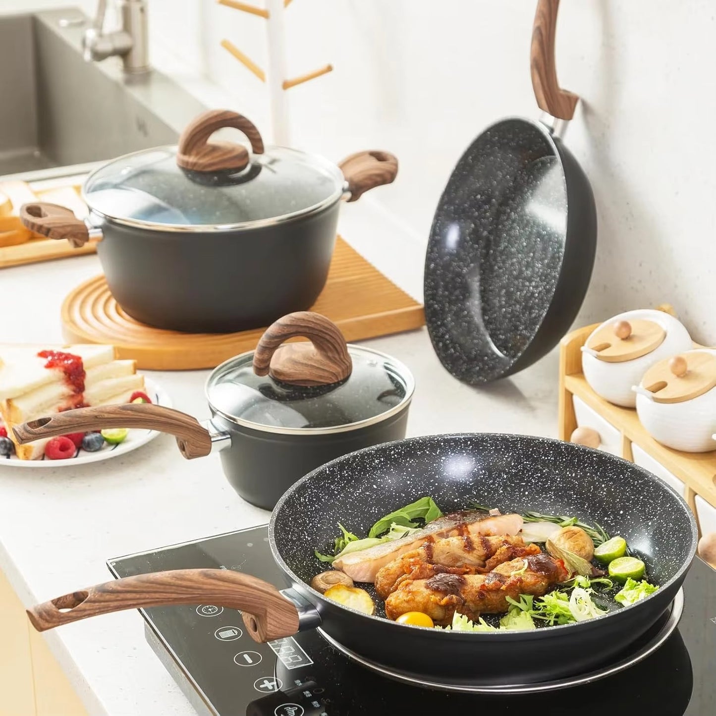 Advanced Forged Aluminum Cookware Sets with Marble Coating New Arrival Kitchen Pots and Pans