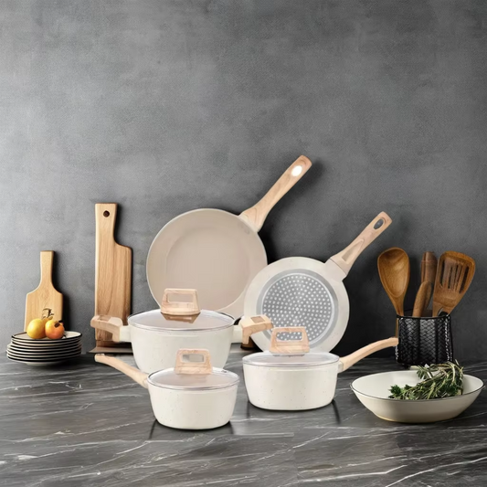 OEM Factory Wholesale Classic White Ceramic Nonstick Forged Aluminum Cookware Set