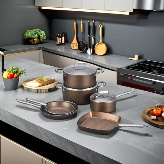 9-Piece Nonstick Marble Coating Induction Bottom Aluminium Pots Pans Home Kitchen Use Cookware Set