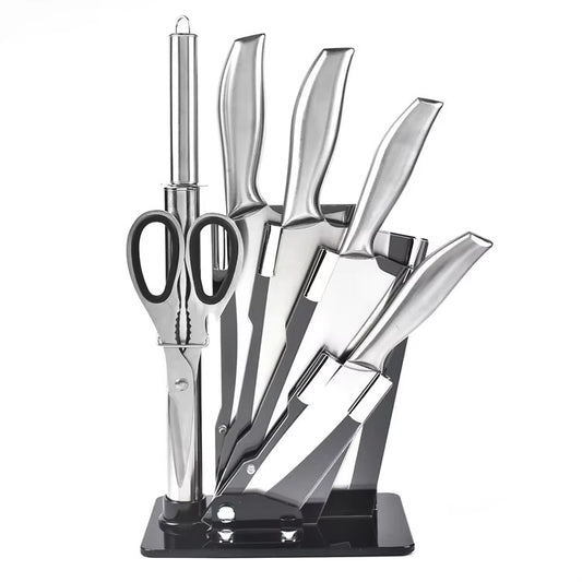 Multifunctional Seven 7 Pcs Set Premium Heavy Duty Stainless Steel Kitchen Chef Knife With Stand Holder Base Rack