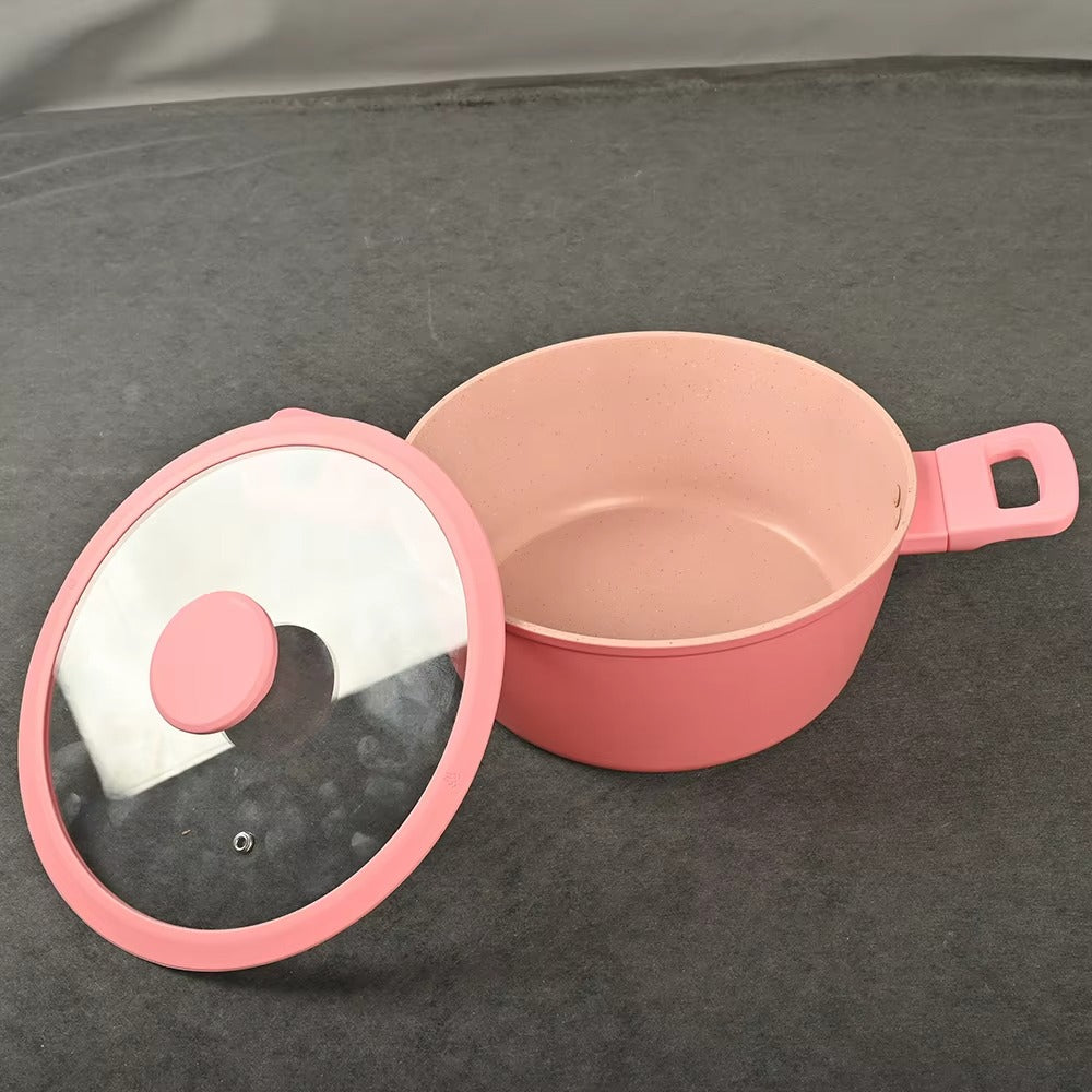 New Fashion Pink Three-piece Customizable Casserole Aluminum Non-stick Soup Pot Set