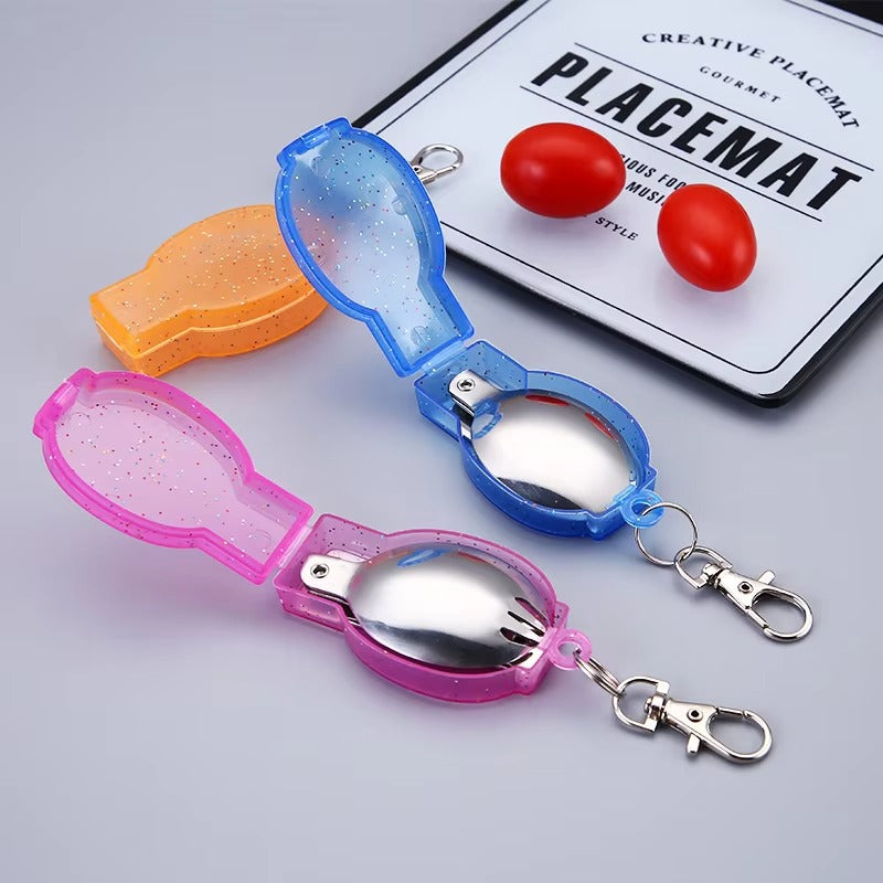 Outdoor Metal Stainless Steel 304 Collapsible Folding Spoon with Plastic Color case and Hook for Camping Travel