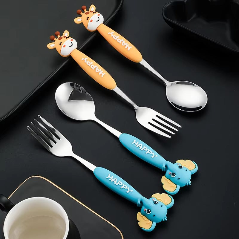 304 Stainless Steel Spoon Cartoon Animal Children's Tableware Spoons for Household Baby Food Creative Gift