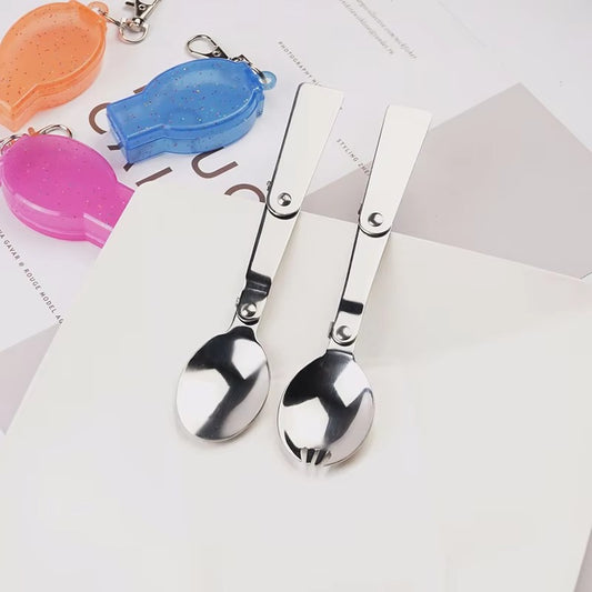 Outdoor Metal Stainless Steel 304 Collapsible Folding Spoon with Plastic Color case and Hook for Camping Travel