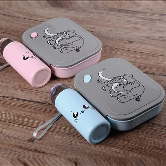 Kid Children Cartoon Design Plastic Bento Lunch Box With Water Bottle Set and Spoon Plastic Food Container
