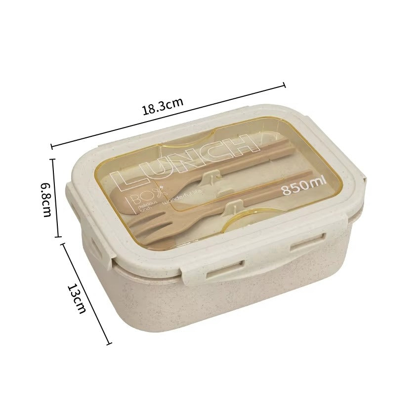 Portable Lunch Box Bento Rice Husk Eco Wheat Straw Fiber Lunch Box with Spoon Fork Cutlery for Student Worker
