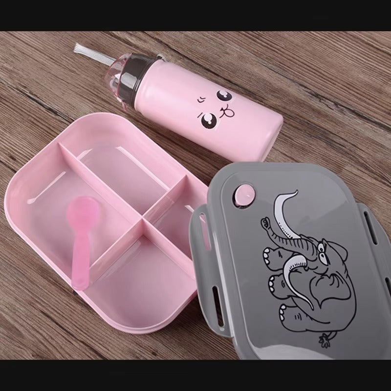 Kid Children Cartoon Design Plastic Bento Lunch Box With Water Bottle Set and Spoon Plastic Food Container