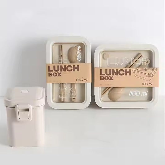 Eco Friendly Wheat Straw Fiber Bento Box Soup Drinking Cup Lunch Box Set with Spoon Chopsticks Cutlery and Lid