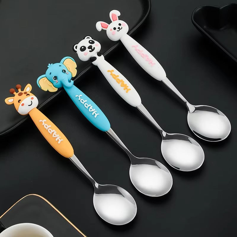304 Stainless Steel Spoon Cartoon Animal Children's Tableware Spoons for Household Baby Food Creative Gift