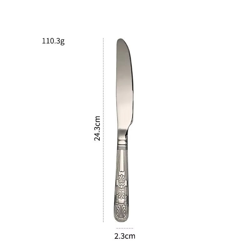 Stainless Steel Shell Knife Fork Spoon Household Western Flatware Steak Retro Relief Round Dessert Cutlery Set