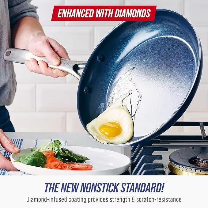10-Piece Aluminum Non-Stick Cookware Set with Glass Lids and Utensils Non Stick Coating, Induction Compatible