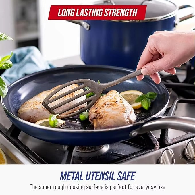 10-Piece Aluminum Non-Stick Cookware Set with Glass Lids and Utensils Non Stick Coating, Induction Compatible