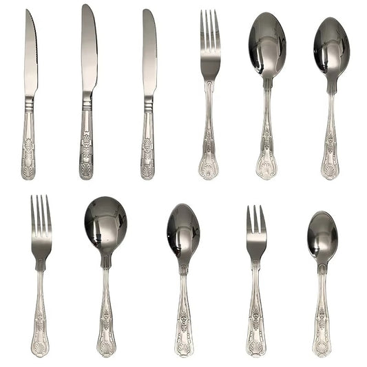 Stainless Steel Shell Knife Fork Spoon Household Western Flatware Steak Retro Relief Round Dessert Cutlery Set