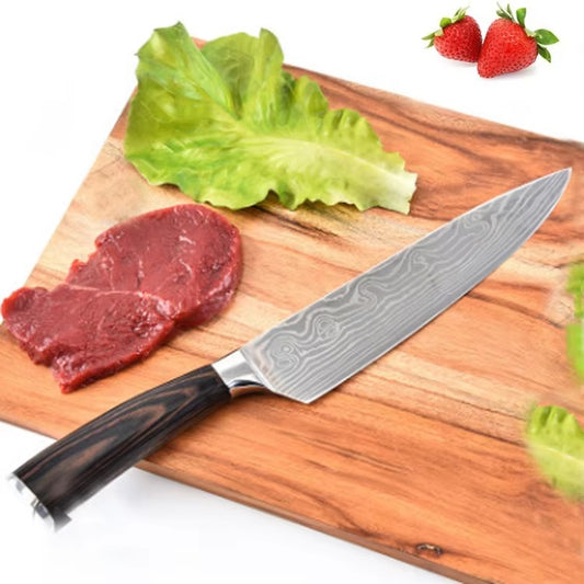 Modern Luxury 8 Inches Super sharp Knives Stainless Steel Boning Damascus Pattern Printed Chef Knife for Kitchen