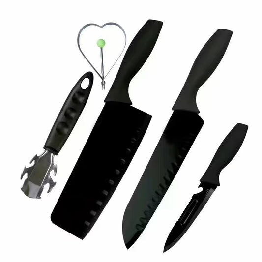 German Professional Premium Quality 5 Pcs 5 Piece Matte Black Plated Stainless Steel Chef Knife Set for Kitchen Tool