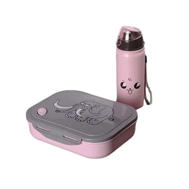 Kid Children Cartoon Design Plastic Bento Lunch Box With Water Bottle Set and Spoon Plastic Food Container