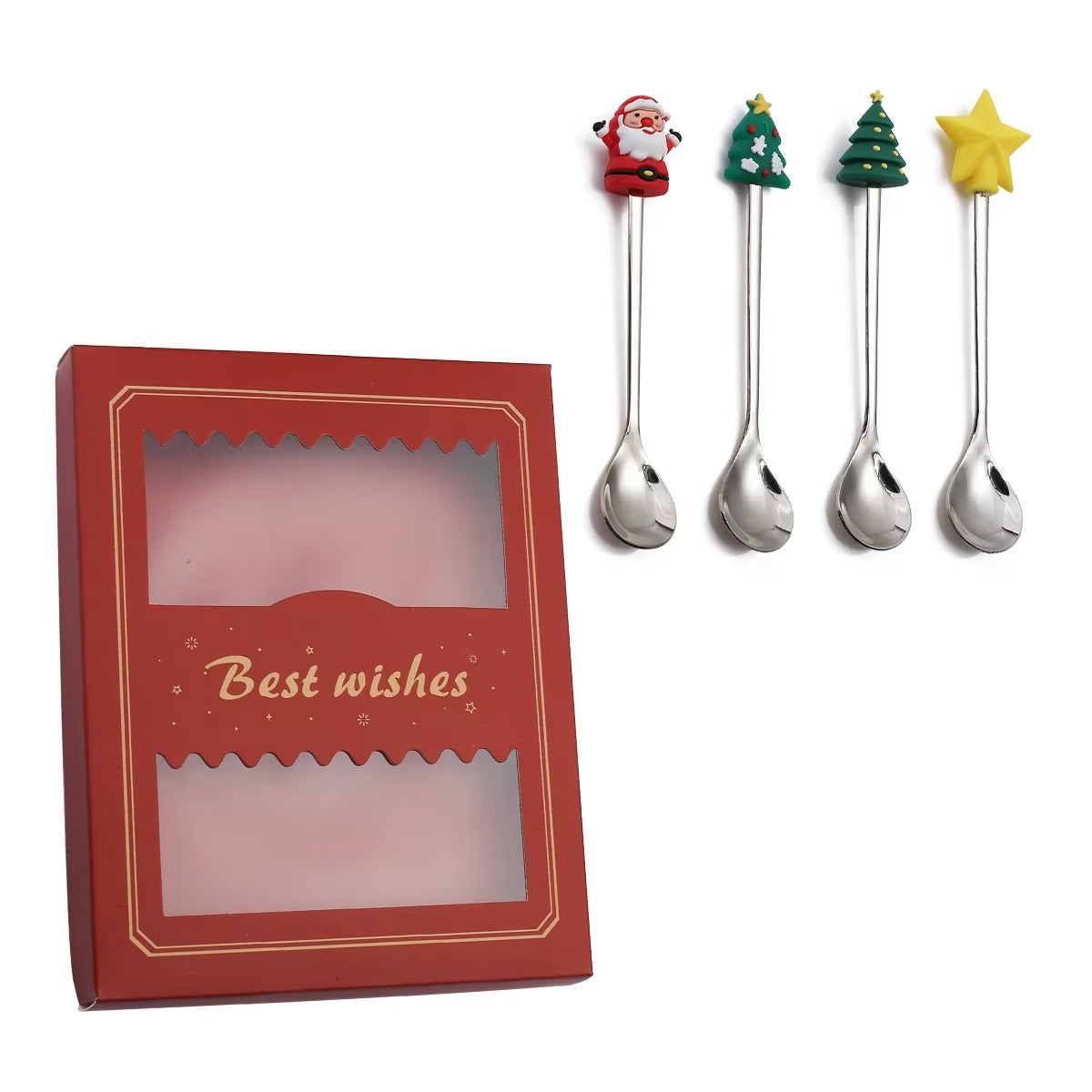 Christmas Gift Set Gold Plated Flatware Metal 410 Stainless Steel Coffee Dessert Spoon Fruit Fork Cutlery in Box