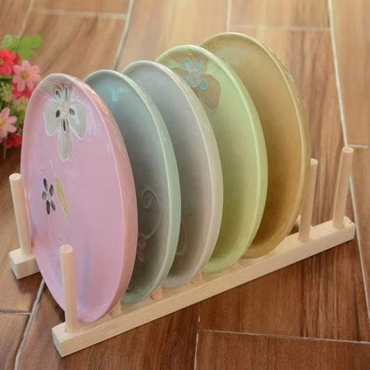 2021 Hot Selling Customize Kitchen Big Display Holder Organizer Expandable Adjustable Drainer Drying Wooden Dish Rack