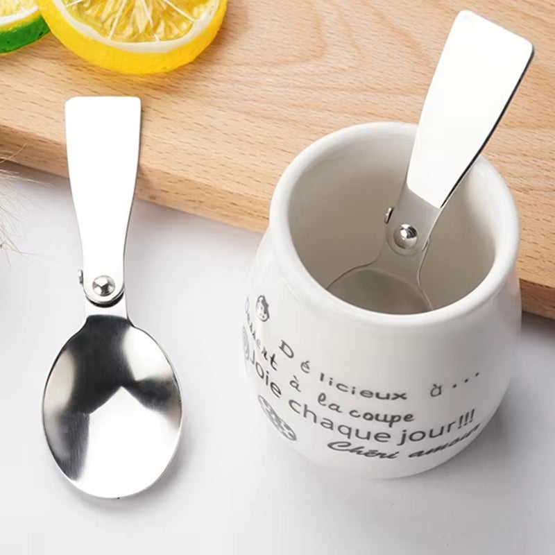 Outdoor Metal Stainless Steel 304 Collapsible Folding Spoon with Plastic Color case and Hook for Camping Travel