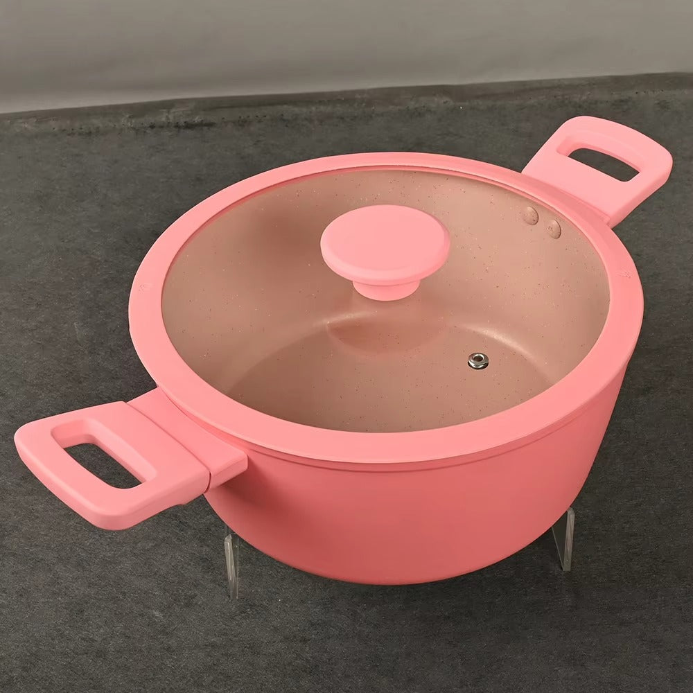 New Fashion Pink Three-piece Customizable Casserole Aluminum Non-stick Soup Pot Set