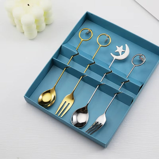 304 Creative Stainless Steel Spoon and Fork Set Star Moon Dessert Cake Spoon Fruit Fork Stir Ice Spoon