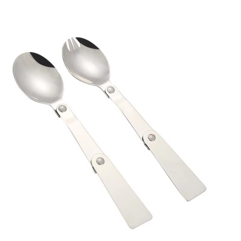 Outdoor Metal Stainless Steel 304 Collapsible Folding Spoon with Plastic Color case and Hook for Camping Travel