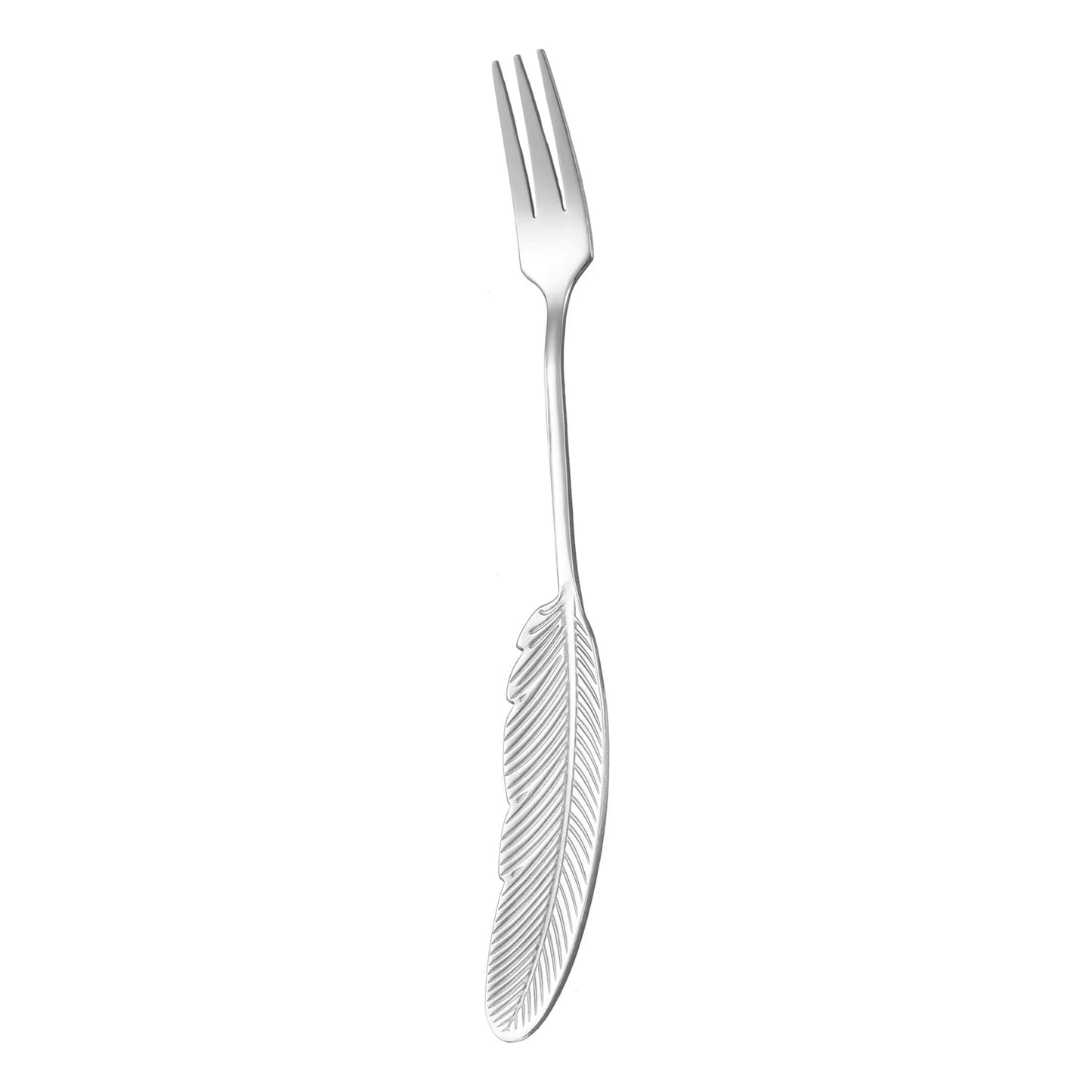 Wholesale Factory Feather Shape Spoon Metal 304 Stainless Steel Coffee Dessert Spoon Fruit Fork for Home Hotel Party