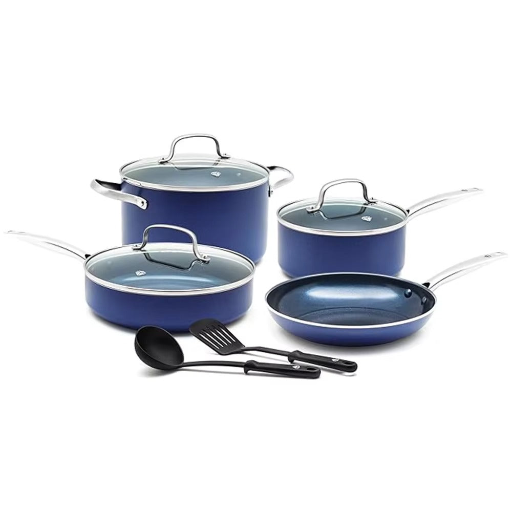 10-Piece Aluminum Non-Stick Cookware Set with Glass Lids and Utensils Non Stick Coating, Induction Compatible