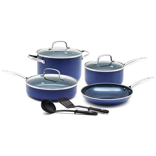 10-Piece Aluminum Non-Stick Cookware Set with Glass Lids and Utensils Non Stick Coating, Induction Compatible