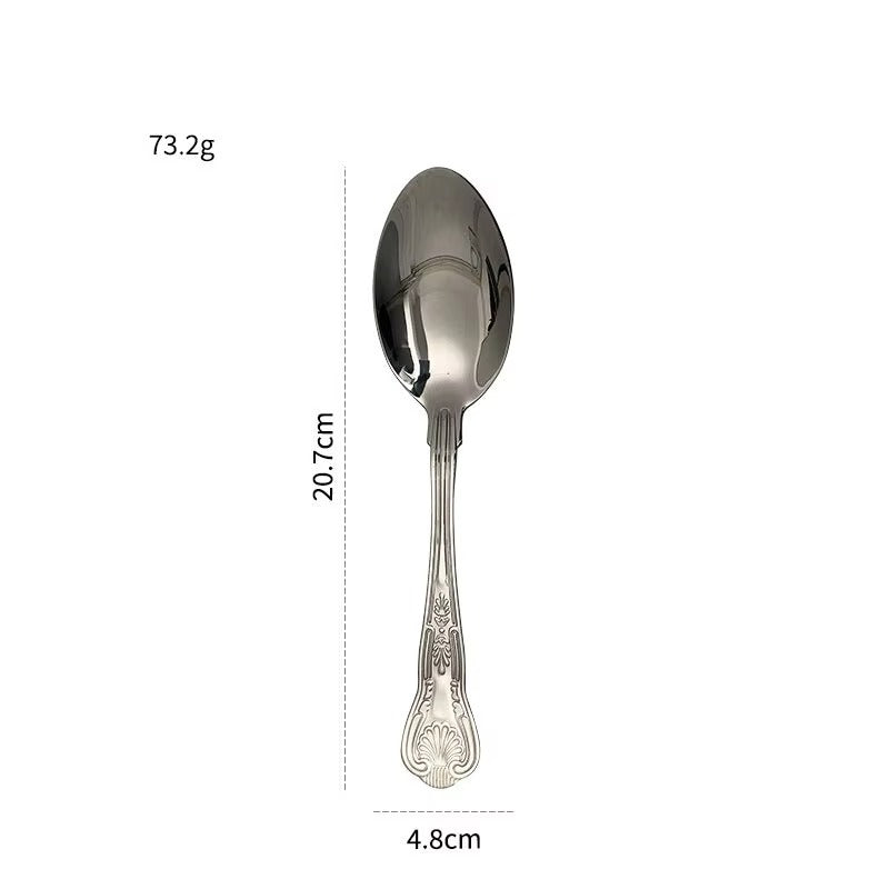 Stainless Steel Shell Knife Fork Spoon Household Western Flatware Steak Retro Relief Round Dessert Cutlery Set
