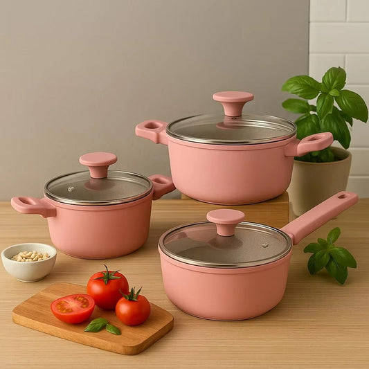 New Fashion Pink Three-piece Customizable Casserole Aluminum Non-stick Soup Pot Set