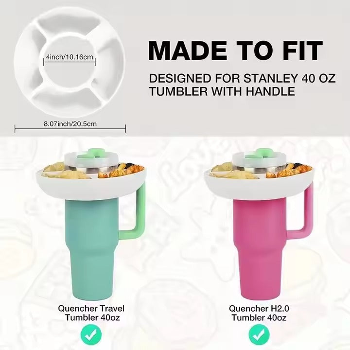 New Design 4 Compartment Reusable Snack Bowl Cup Accessories Silicone Snack Tray for 40 Oz Tumbler